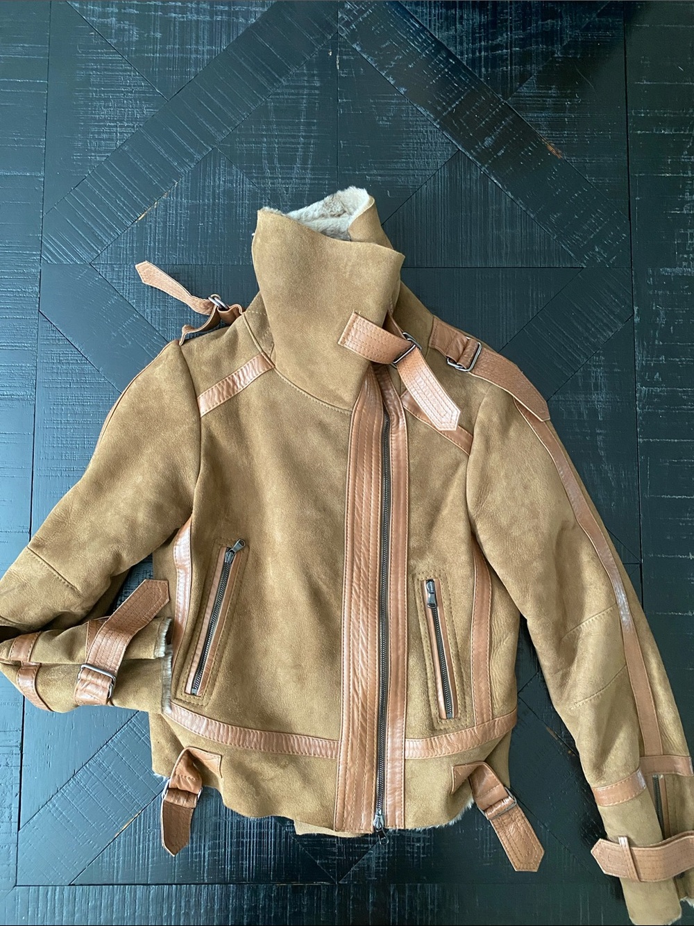 Haute Hippie Tan Suede Shearling-Trimmed Leather Jacket